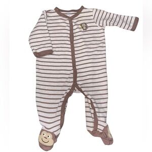 Carter’s Baby 6M Cotton Brown White Stripe Onesie Monkey Footsie